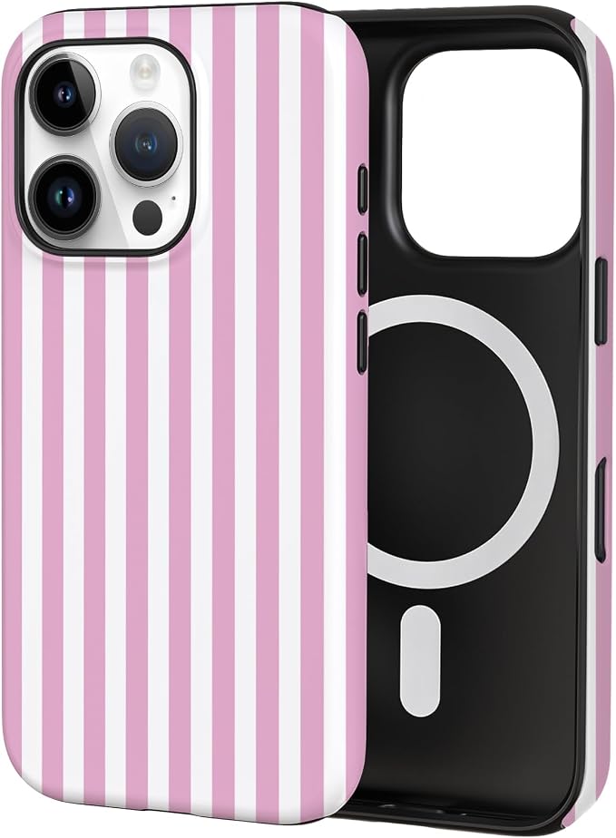 TPU Phone Case for iPhone 16 Pro Max, MagSafe Wireless Charging Compatible, Shockproof Slim Fit Protective Cover with Anti-Yellowing & Raised Camera Protection (Pink Stripe, iPhone 16 Pro Max) by Unknown
