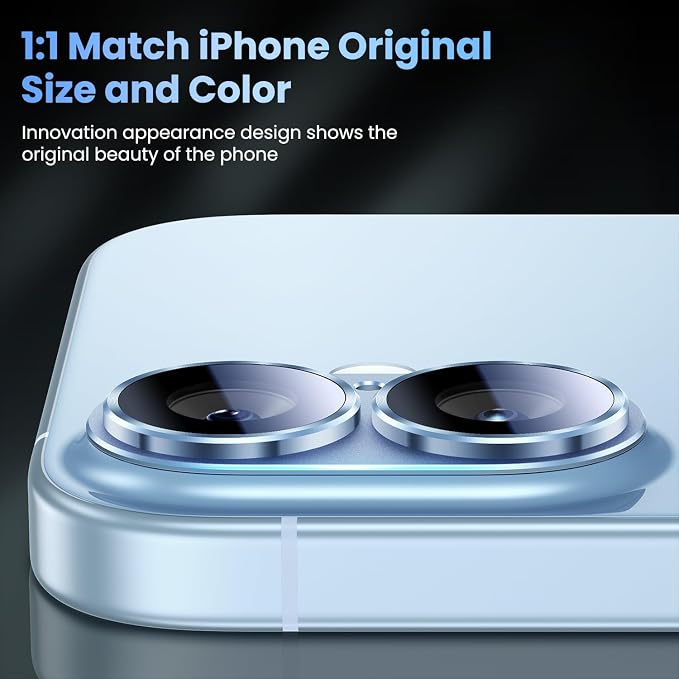 Uyiton for iPhone 17 Camera Lens Protector, Metal Frame Glass Cover | Not Easy to Break, Strong Adsorption, Case-Friendly, Metal 9H Sapphire Glass Rear Camera Screen Cover, Mist Blue - Image 5