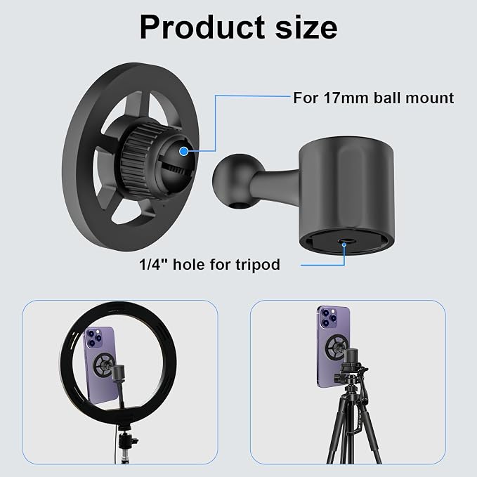 Magnetic Phone Tripod Mount for MagSafe, iPhone Tripod Mount Adapter with 1/4" Screw Hole, Phone Tripod Attachment Compatible with iPhone 17/16/15/14/13/12 . - Image 3