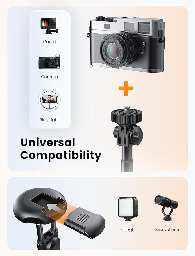 71" Phone Tripod with 1/4" Camera Mount, NT79 Extendable Selfie Stick | Extra Tall,Wireless Remote,Comapct Travel Stand Holder for Filming Video Recording,Compatible with iPhone/Samsung/Camera - Image 4