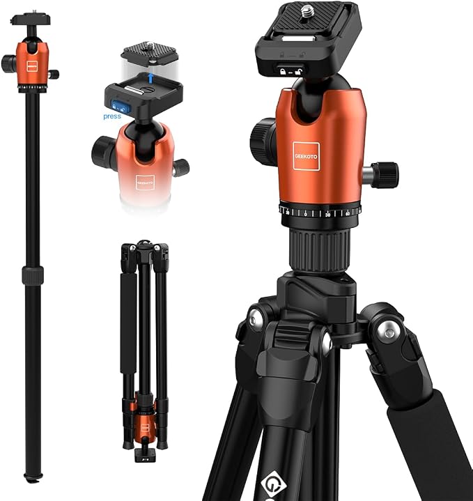73-Inch Camera Tripod - Lightweight DSLR Tripod with 360° Ball Head & Quick Release Plate, Supports Up to 33.07 lbs, Portable for Travel & Outdoor Photography by GEEKOTO