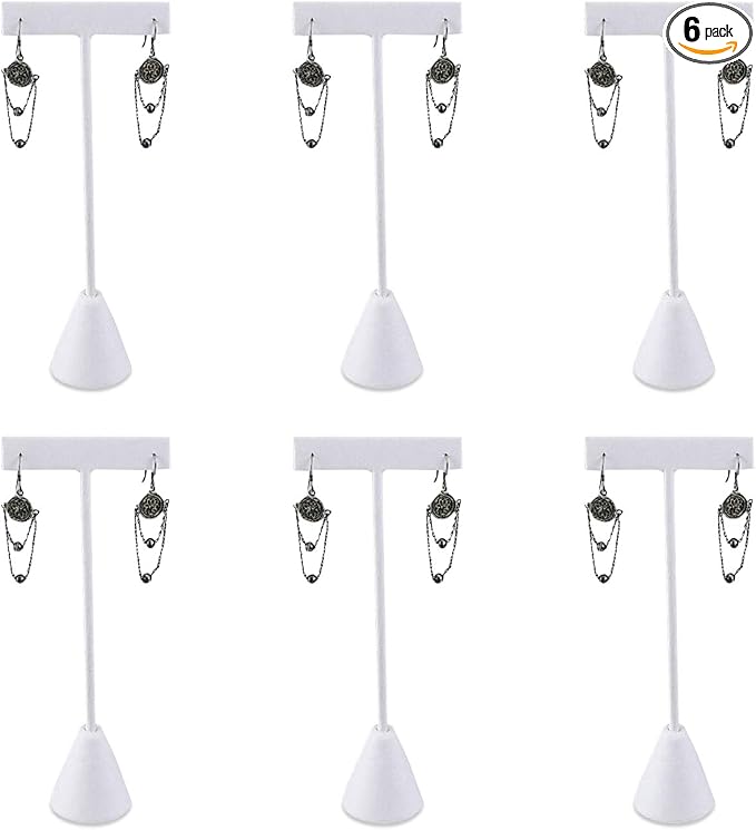 Ikee Design 6 Pcs Set Earring Jewelry Display, Premium White Faux Leather | STURDY EARRING DISPLAY: White faux leather stand with a stable metal base for showrooms and trade shows; 2.5"W x 5.5"H. by IkeeDesign