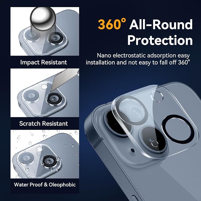Camera Lens Protector for iPhone 15 / iPhone 14 6.1" ＆ iPhone 15 Plus/iPhone 14 Plus 6.7" ,9H Tempered Glass，Ultra HD, Scratch Resistance Easy to Install，Case Friendly，[Does not Affect Night Shots] 3-Pack - Image 2
