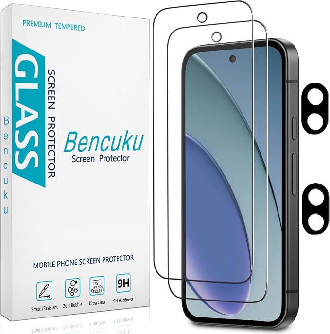 2+2 Pack Screen Protector for Google Pixel 9a Tempered Glass | Camera Lens Protector, Anti Scratch, Bubble Free by Bencuku