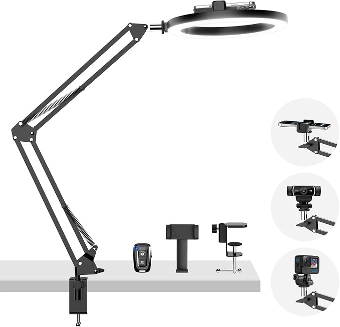 Upgrade 18W Ring Light Overhead Camera Phone Mount for Desk with Adapter, LED Selfie Light with Stand and Phone Holder, Desk Tripod for Video Recording, YouTube, TikTok, Live Stream, Painting by LUXSURE