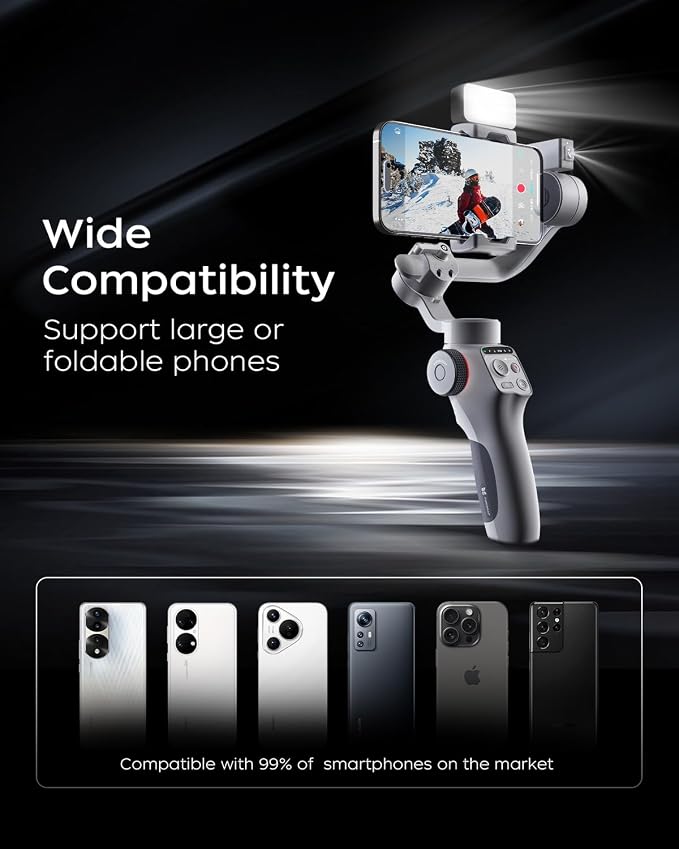 Capture5 Gimbal Stabilizer for Smartphone, Magnetic AI Tracker Fill Light Remote Control 500g Payload, 3-Axis Phone Gimbal for Android & iPhone 16 15 Pro Max for Video Recording（Gray） - Image 6