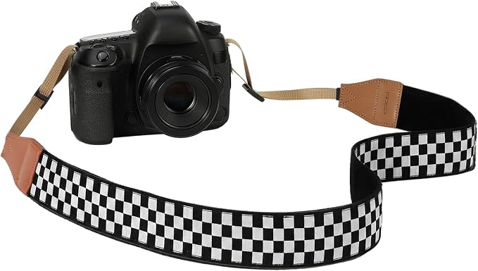 MoKo Camera Strap Compitable with Canon/Sony/Nikon/Minolta/Panasonic/DSLR | Cotton Vintage Camera Strap,Adjustable Neck Shoulder Strap,for Camcorder,Binoculars,for Adults Kids, Black and White Plaid by MoKo