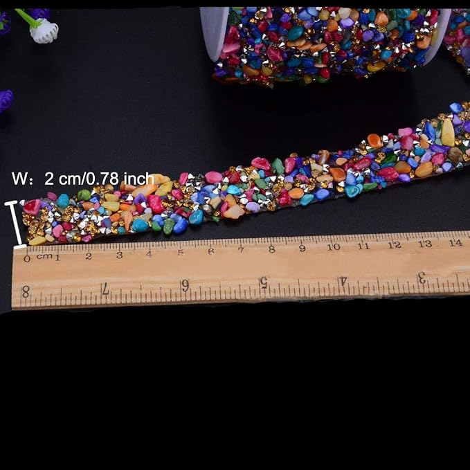 Crystal Rhinestone Trim Hotfix Ribbon Colorful Artificial Gem Stone Beaded Iron On Applique Chain Embellishment Sewing Accessories by EORTA for DIY Wedding Bridal Dress Shoes Phone Decor, 2 CM Width - Image 2