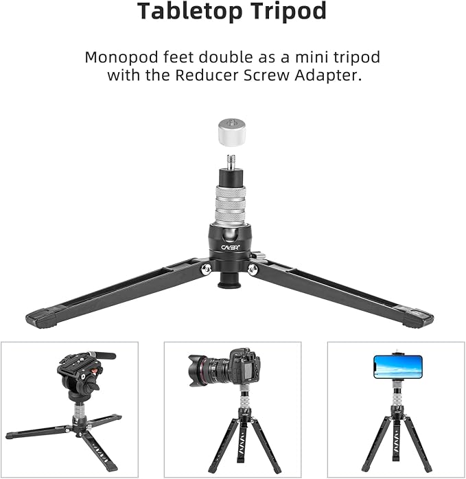 Cayer CF34 Carbon Fiber Monopod, 72" Fluid Head with Folding Base for DSLR | Carbon Fiber Monopod Kit, Fluid Head, Folding Support Base, 2 Quick Release Plates, Dual-Mode Compatible Mount - Image 5