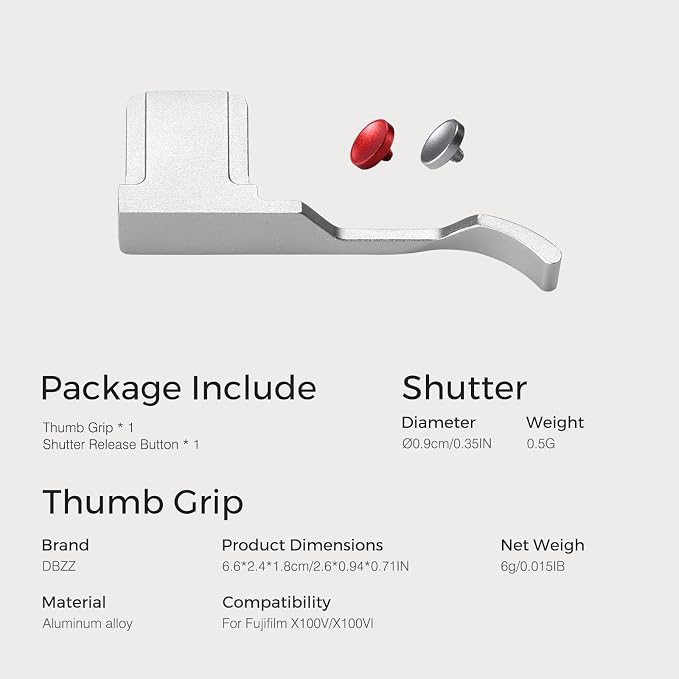 Thumb Hand Grip + Shutter Button for FUJIFILM X100VI/X100V - Silver | Aluminum thumb grip for FUJIFILM X100VI/X100V improves handling & stability, protects contacts, for street photography - Image 9