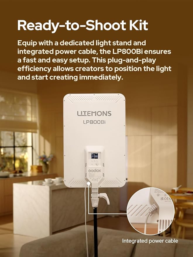 Godox LP800BI 85W LED Video Light Panel with Stand, 28" Large Soft Light | 2800K-6500K Bi-Color, 2.6" Ultra-Thin Studio Lighting, APP Control, CRI 96+, TLCI 98+, for YouTube, Recording, Live Streaming - Image 9