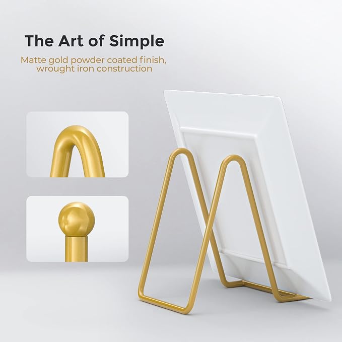 TR-LIFE Plate Display Stand - 3 Inch Holder + Metal Frame for Picture, Decorative Plate, Photo Easel, Tabletop Art (Gold 2 Pack) - Image 2