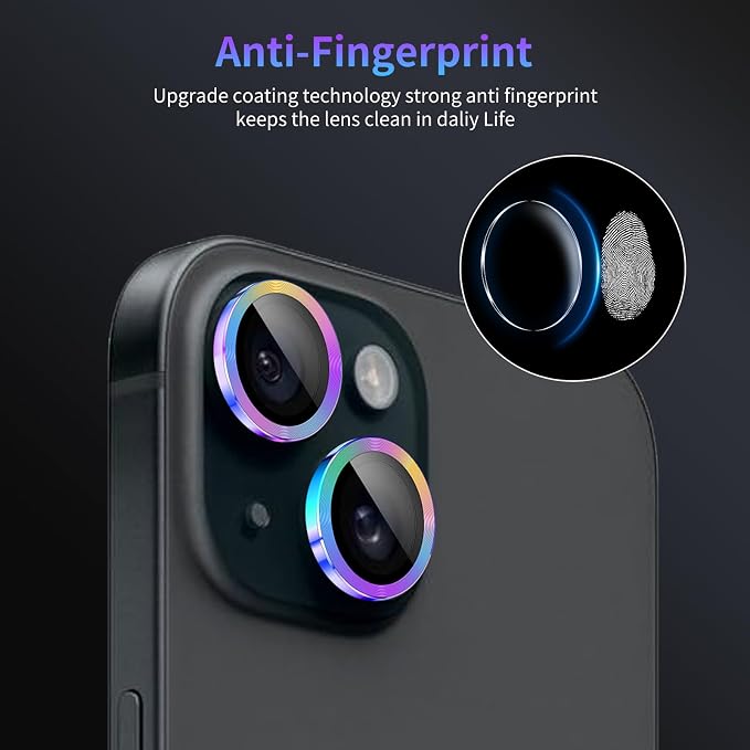 Camera Lens Protector for iPhone 14/14 Plus/iPhone 15/15 Plus,1 Pack | Tempered Metal Glass Camera Cover, HD Clear Anti-Scratch Lens Screen Protector Film,Case Friendly,Colorful Titanium - Image 6