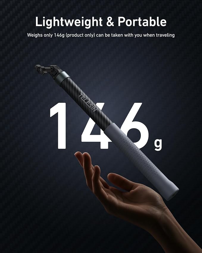 TELESIN 120cm/47.2in Invisible Selfie Stick for GoPro DJI Insta360 | Carbon Fiber Waterproof Long Pole for DJI Osmo Nano Action 6 5 Pro 4 Pocket 4 3 GoPro 13-5 Insta360 Luna Ultra X5 Xtra Muse - Image 2