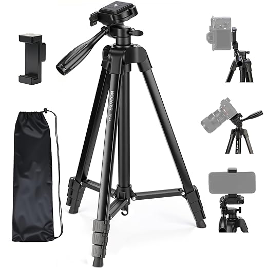 NEEWER Entry Level Version Tripod for Cell Phone & Camera, Metal Lightweight Portable Travel Stand with Cold Shoe Cellphone Holder Mount Compatible with iPhone for Video Recording Filming, TP53 by Neewer