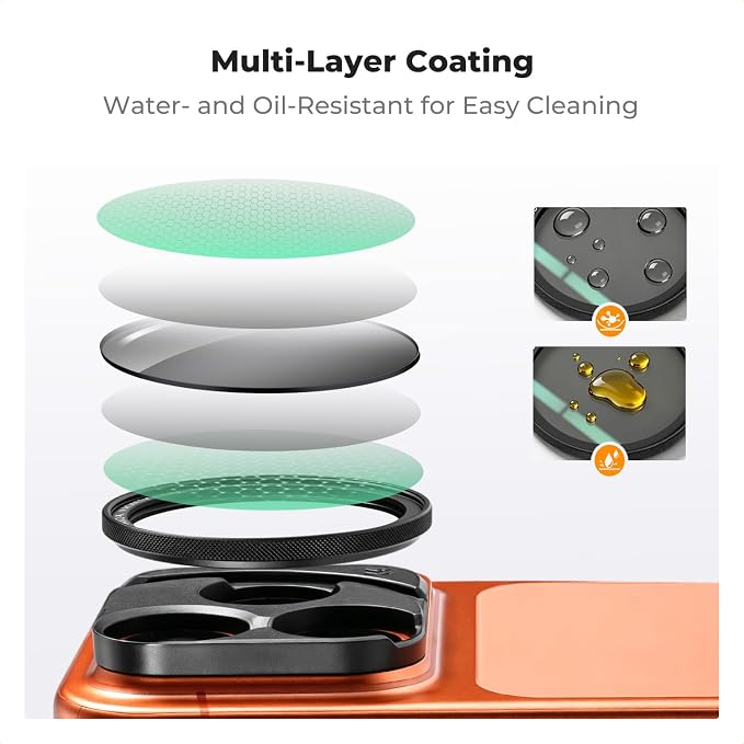 K&F CONCEPT Magnetic CPL Filter Set Compatible with iPhone 17 Pro & Pro Max | 49mm Phone Lens Filter Kit with Direct-Fit Camera Base, Case Compatible Circular Polariser for iPhone, FA302 - Image 6