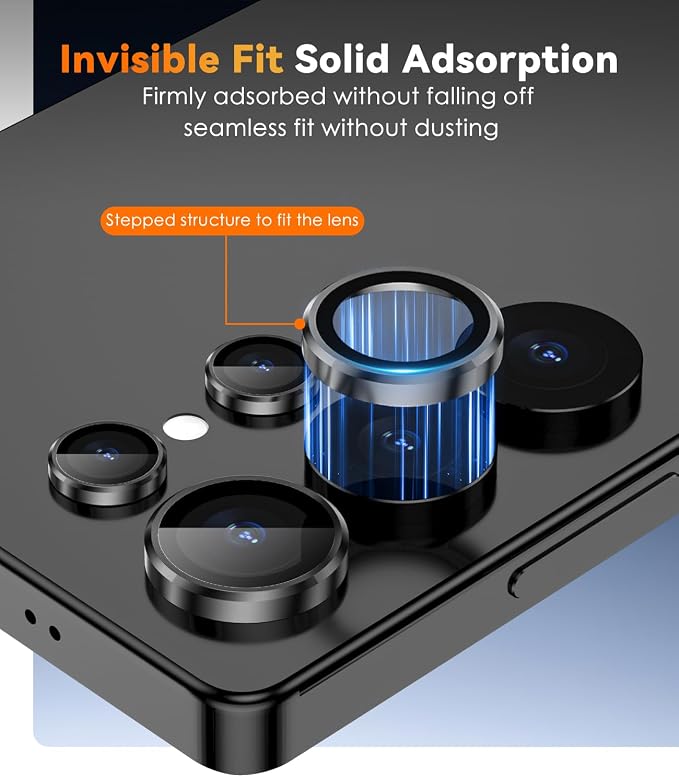 CloudValley for Samsung Galaxy S25 Ultra Camera Lens Protector | 9H Tempered Glass + Aluminum Alloy Individual Lens Protective, [1 Second Installaion] Ultra-HD Glass Cover,Titanium Black - Image 6