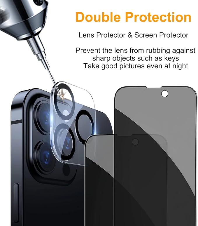 PEHAEL for iPhone 14 Pro Privacy Screen Protector+Camera Lens Protector | Installation kits, Anti-Spy Private, Anti-Scratch, 9H Tempered Glass, Case Friendly, 2+2 Pack, [6.1 inch] - Image 6