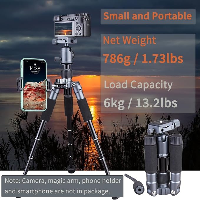 Portable Desktop Mini Tripod with Panning Handle, 20" / 52cm Desk Tabletop Aluminum Alloy Stand with 360° Ball Head, Compact Tripod for DSLR Camera Video Camcorder, Load up to 13lb / 6kg - Image 2