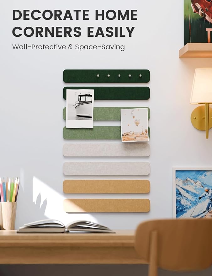 Fluxynara 13" x 2" Felt Wall Panels, Moss Glimmer | 8-Pack Includes 50 Push Pins and Adhesive Tabs for Photos, Notes and Decor in Bedroom Doors, Home Office or Studios - Image 4