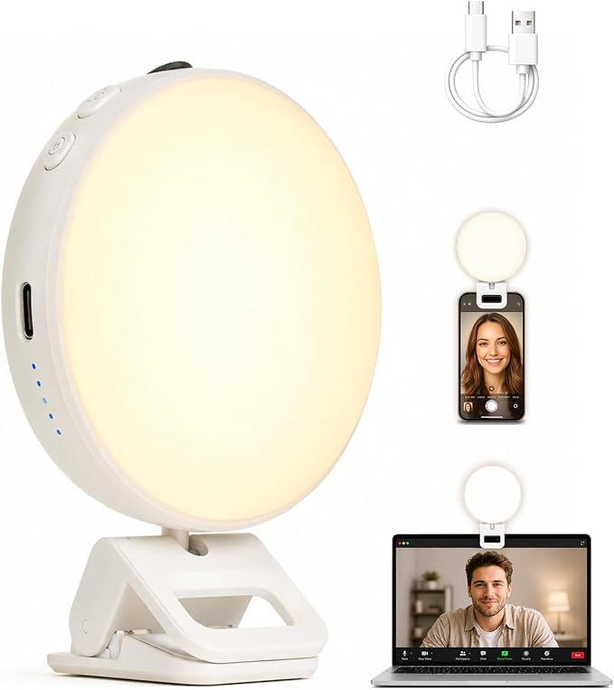 Viozon Selfie Light for iPhone Laptop, 3" Compact Clip on LED Phone Light with 360° Rotation, 1000mAh Type-C Rechargeable Zoom Meeting Light, 36H Runtime, Stepless Dimming 2800K-6500K, White by viozon