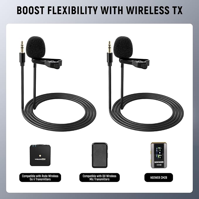 NEEWER 2 Pack Lavalier Lapel Microphone Compatible with DJI Wireless Mic Transmitters Rode Wireless GO II 2, Omnidirectional Condenser Wired Clip On Lav Mics for Stage YouTube Live Streaming, CM5 | Compatible with DJI Wireless Mic Transmitters Rode GO ... - Image 3