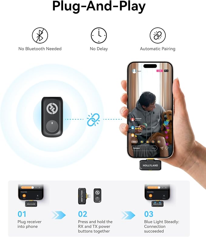 Hollyland Lark A1 Wireless Mini Microphone for iPhone 14/13/12 (2TX + Lightning RX) 48kHz/24-bit, 3-Level Intelligent Noise Cancel, Magnetic Microphone for YouTube, Podcast, Vlogging (Black) - Image 11