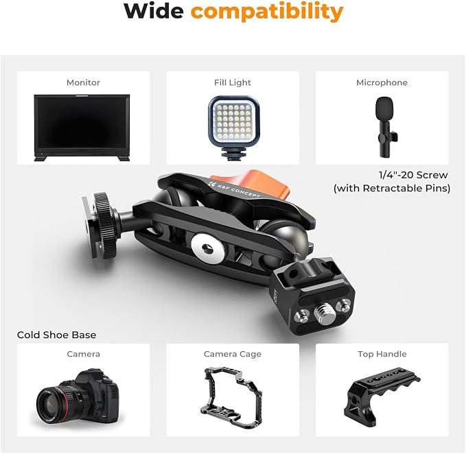 K&F CONCEPT Magic Arm, Multi-Function Double Ball Head with Cold Shoe | Mount 1/4" Screw for Super Clamp, Monitor, LED Light, MS27 - Image 2