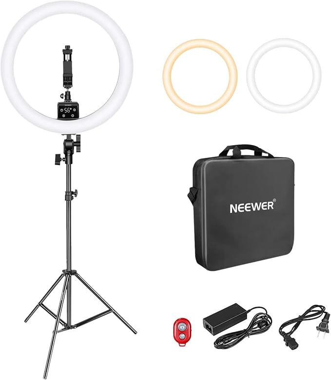 Neewer APP Control 16-inch LED Ring Light, Support Manual Touch Control with LCD Screen, Multiple Lights Control, 3200-5600K, Light Stand Included for Makeup YouTube Video Blogger Salon (White) by Neewer