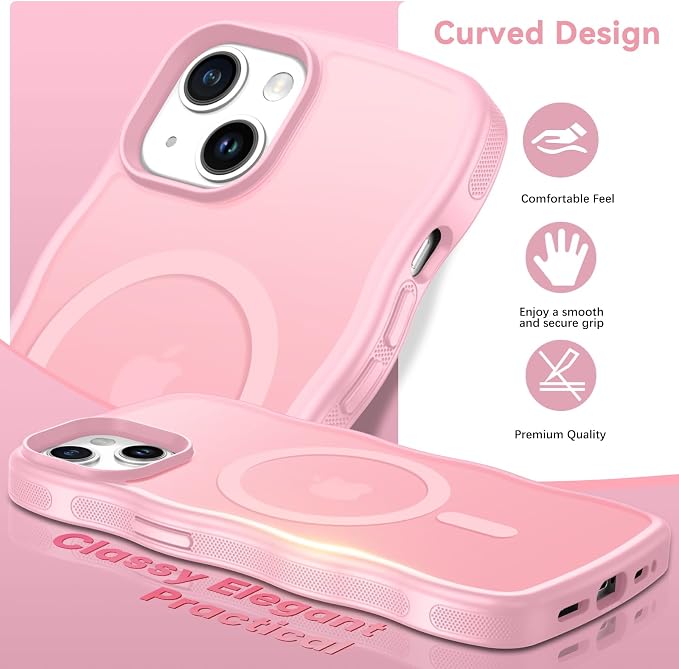 BENTOBEN Magnetic for iPhone 13 Case iPhone 14 Case, Cute Wavy [Compatible with MagSafe] Matte Anti-Slip Bumper Women Girls Boys Protective Cover for 13/14 6.1" Light Pink - Image 7