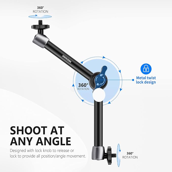 NEEWER 5.9"/15cm Adjustable Friction Magic Arm with 1/4" Screw on Both Ends, Compatible with SmallRig Cage, Flash/LED Light/Microphone/Monitor/SuperClip, Max Load 4.4lb/2kg, ST15 - Image 5