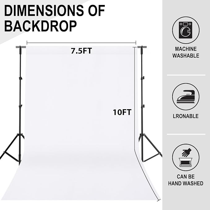GFCC 7.5FTx10FT White Backdrop Background for Photography Photoshoot | Non-Reflective, Wrinkle Resistant, Easy Hang, Multipurpose Screen for Studio Photo Booth, Video Recording, Portrait, Party - Image 4
