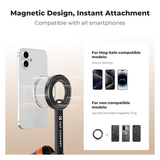 K&F CONCEPT Lightweight 71 inch Magnetic Selfie Stick Tripod | Portable Extendable, Bluetooth Remote, 3-Axis Adjustment Aluminium Vlog Rig Compatible with iPhone 17 16 15 14 Pro Max, MS18 - Image 2