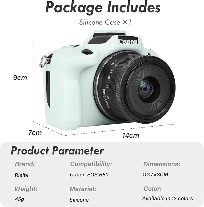 Rieibi EOSR50 EOS R50 Case, Soft Silicone Protective Case for Canon EOS R50 EOSR50 Vlogging Camera, Lightweight EOS R50 Camera Case Cover Grip Body Skin - Light Green - Image 2