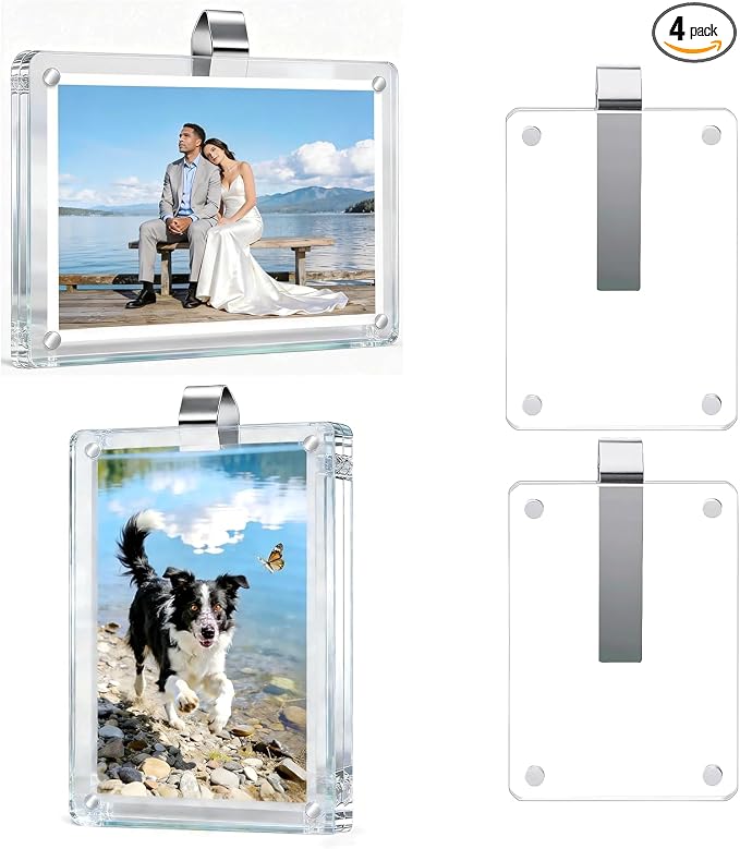 4-Pack Car Sun Visor Photo Clips 2.4x3.5", Magnetic Acrylic Picture Holder | Clear Magnetic Picture Holder Resists 212°F/100°C Heat, Clips to Car Sun Visor, Personalized Photo Frame Gifts for Car Lovers by Magicalmai