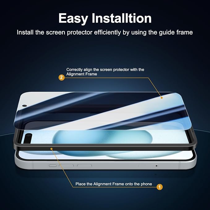 NEW'C 3x Privacy for iPhone 15 Screen Protector (6.1 inches)+ 3x Camera Lens Protector, Sensor Protection, Case Friendly Tempered Glass Film + Dust Plug - Easy installation tool included | Sensor Protection - Image 4