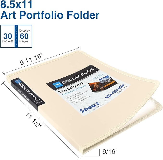 Sooez 30-Pocket Binder with Plastic Sleeves 8.5x11,Heavy Duty Art Portfolio | Folder with Clear Sheet Protectors, Display 60 Pages, Presentation Book for Artwork, Document Organizer Binder - Image 2