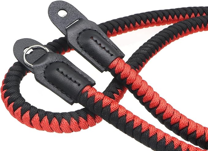 Paracord Woven Camera Neck Shoulder Strap Belt Hand Compatible with Canon Nikon Sony Olympus Pentax Fujifilm Panasonic SLR DSLR Digital Mirrorless Cameras 42 inch Red Black - Image 3