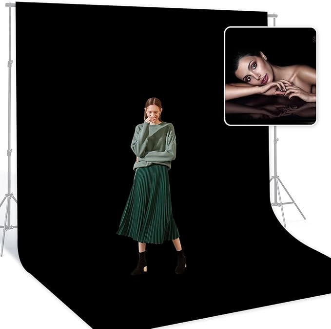 BEIYANG Black 10 x 20 Ft Large Photography Backdrop Screen, Black Non-Reflective Fabric Wrinkle Resistance Photo Background for Photoshoot, Zoom Meeting, Game Live Steaming by BEIYANG