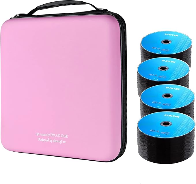alavisxf xx CD Case, 192 Capacity Protective Zipper Disc Wallet for Car | EVA Shock-resistant, Double Zipper Closure, Portable Handle, DVD Storage Organizer, Anti-Slip Sleeves, for Home Office Travel - Image 2