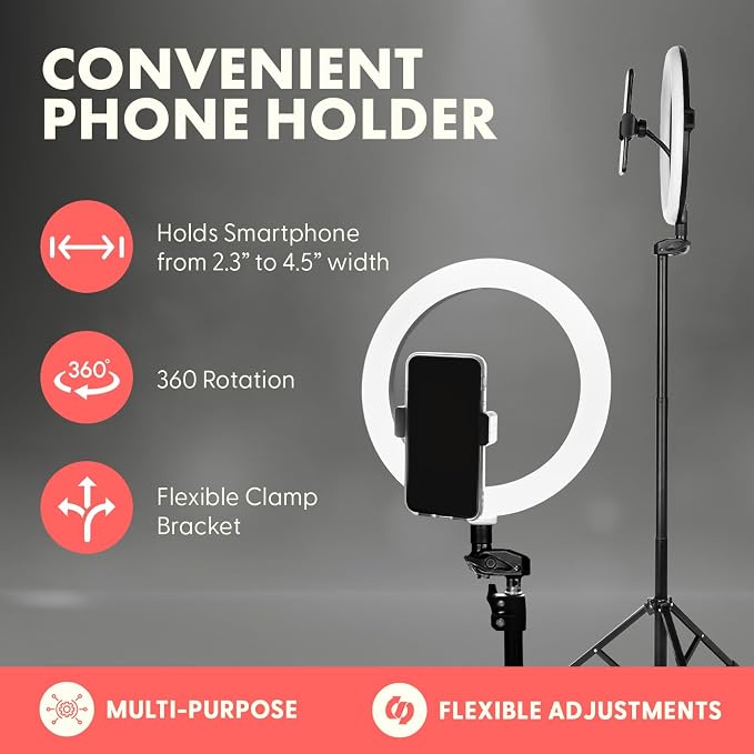 11" Selfie Ring Light with 61" Tripod Stand, LED Ring Light with Phone Holder, Wired Control USB, 10 Brightness Levels, 3 Color Modes, Adjustable for Video Recording, Zoom Meetings, and YouTube - Image 4