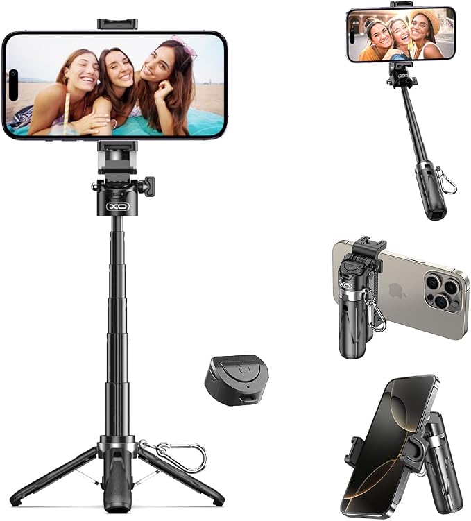 Retractable Mini Tripod for Cell Phone, Portable Selfie Stick Travel Phone Tripod with Remote Control Cell Phone Holder, Sturdy & Stable Adjustable Multi-Angle Shot Selfie Stick for Video Recording by XOSimpleisBeauty