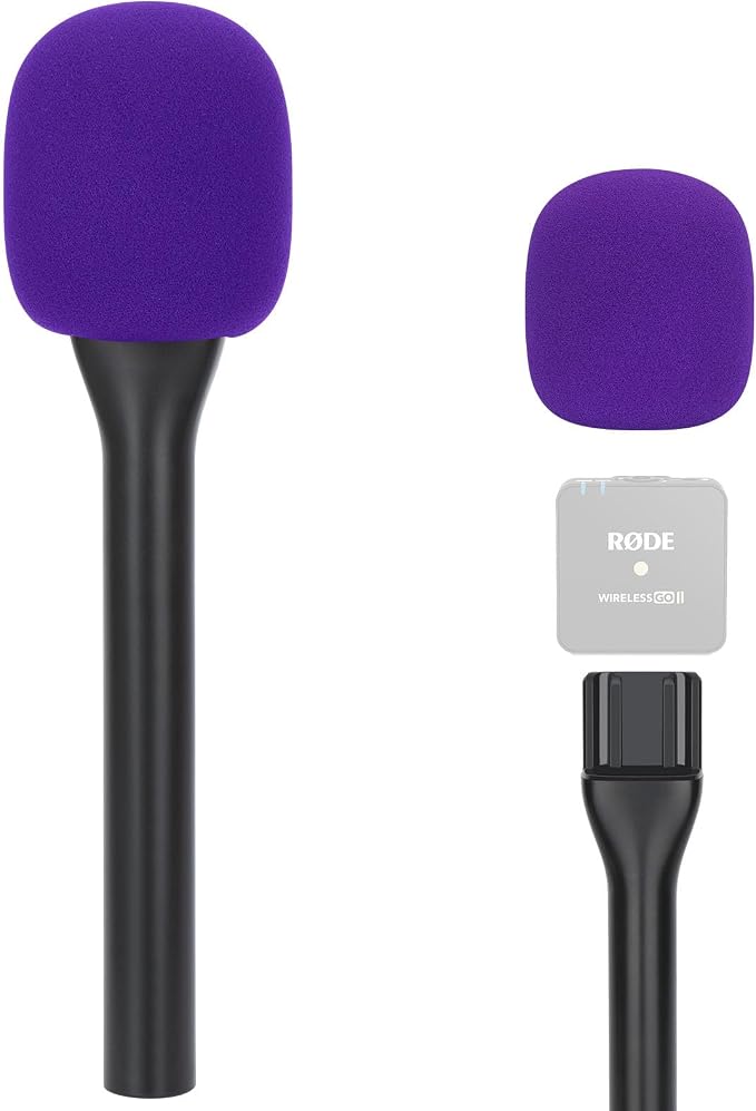 SUNMON Handheld Mic Stand for Rode Wireless Mic with Pop Filter(Purple), Holder for Rode Go 2/Wireless Pro, Interview Microphone Adapter Handheld for Wireless Go/Wireless ME by sunmon