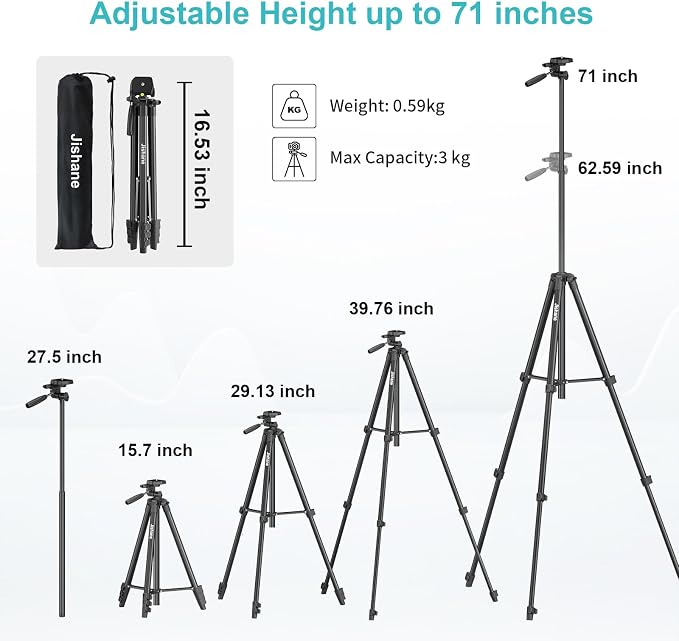 71 Inch Lightweight Tripod for Camera & Phone with Wireless Remote | Comes with phone holder and carry bag,travel-friendly,2-in-1 selfie stick and tripod design,Aluminum portable alloy body - Image 4