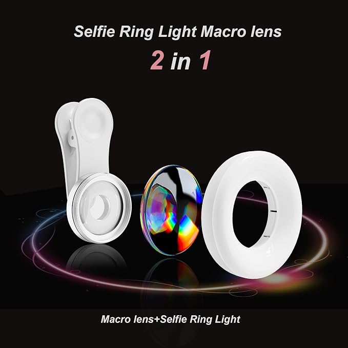 Macro Lens for iPhone and Android with Mini Clip Ring Light, Portable Rechargeable Dimming, for Smart Phone Photography, Camera Video Recording, VLOG - Image 6