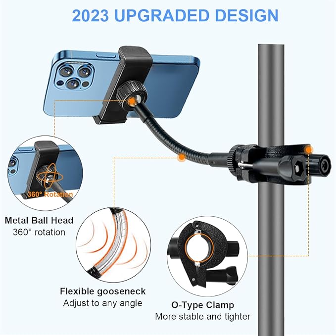 JCWINY Mic Stand Phone Holder, Flexible Phone Holder for Microphone Stand, Adjustable iPhone Mic Stand Holders, Music Stands Phone Holders for iPhone 14 13 12 MAX Pro Samsung Galaxy All Smartphones - Image 2
