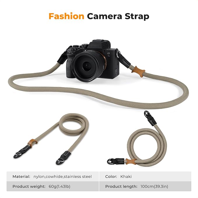 K&F CONCEPT Camera Neck Strap,100cm Camera Shoulder Strap | Nylon Rope, with O-ring for DSLR Camera, for Street Photography, BJ01 - Image 7