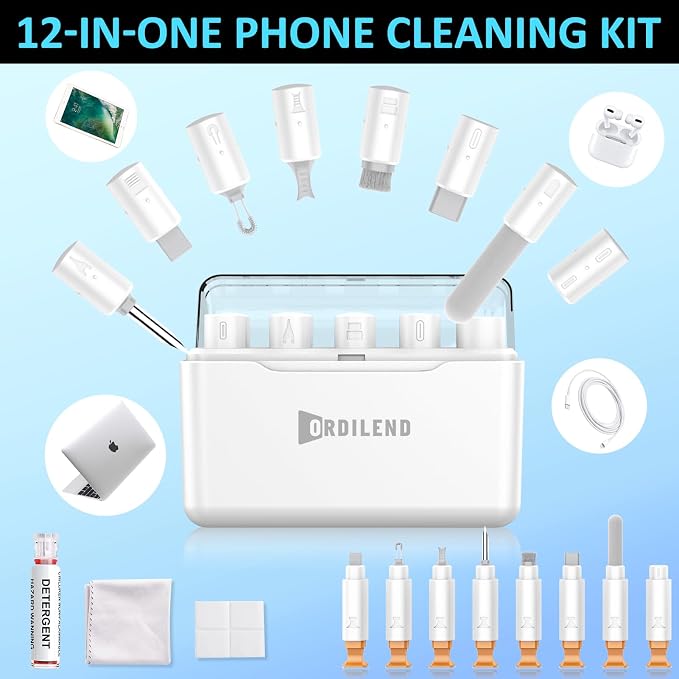 iPhone Cleaning Kit for Charging Port, Cleaner Kit for AirPod Phone, White | Multi-Tool, iPhone Cleaner, Repair Lightning Cable USB C Speaker Charger iPad Connector, Compact Portable, with Storage Case - Image 2