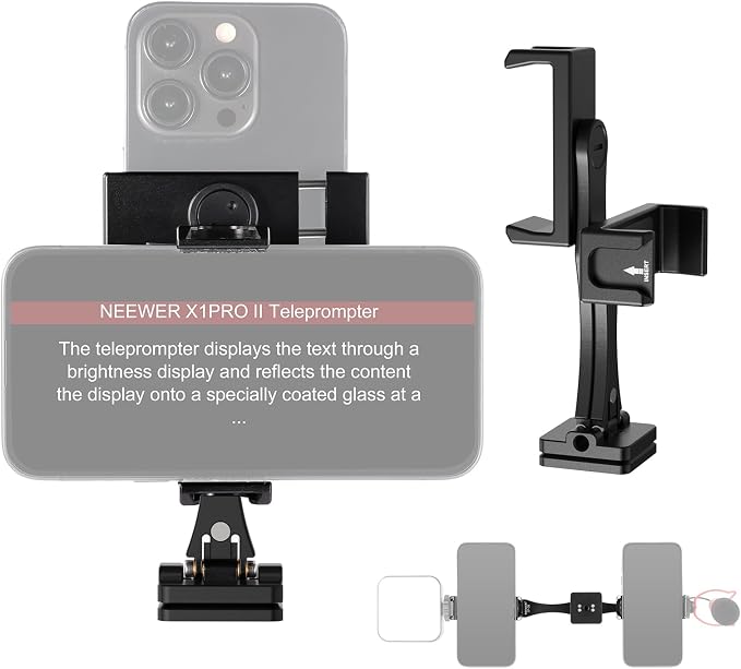 NEEWER Metal Phone Tripod Mount Adapter with Arca QR Base, 360° Rotatable Dual Cell Phone Clip Clamp Holder with 4 Cold Shoes Compatible with iPhone Samsung for Vlog Live Stream Video Recording, SP-08 by Neewer