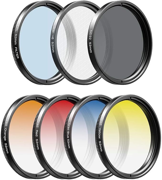 Apexel 52mm Filter Lens Kit (Graduated Filter Lens-Red Orange Yellow Blue, CPL, ND32, Star Lens-6 Point) for Smartphone Camera Canon Nikon Sony Olympus - Image 8